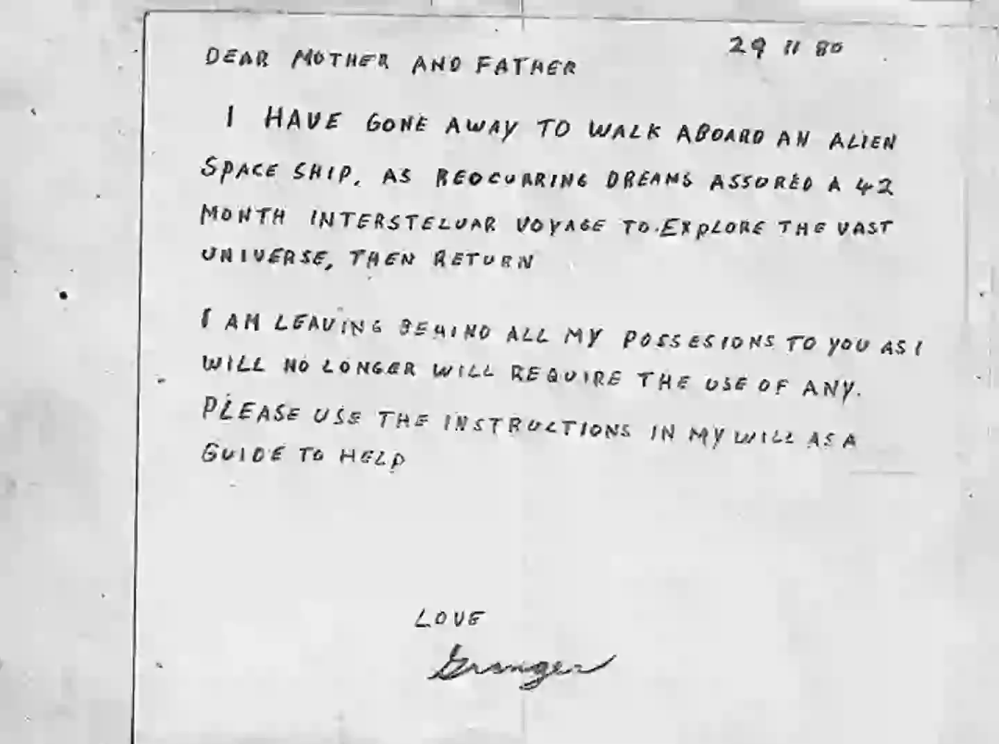 His last note (CBC)
