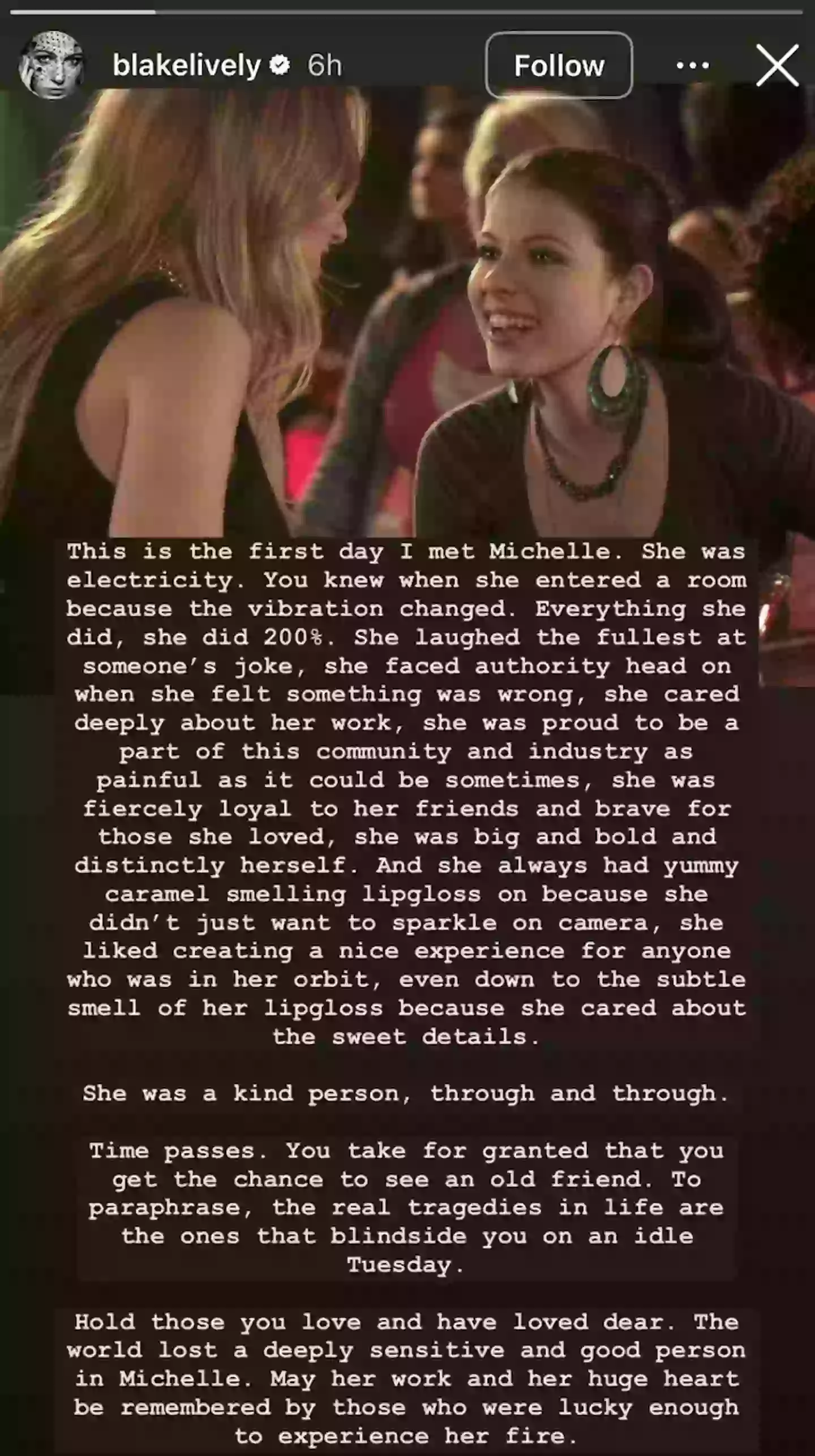 Lively's tribute on Instagram for her friend (Instagram/@blakelively)