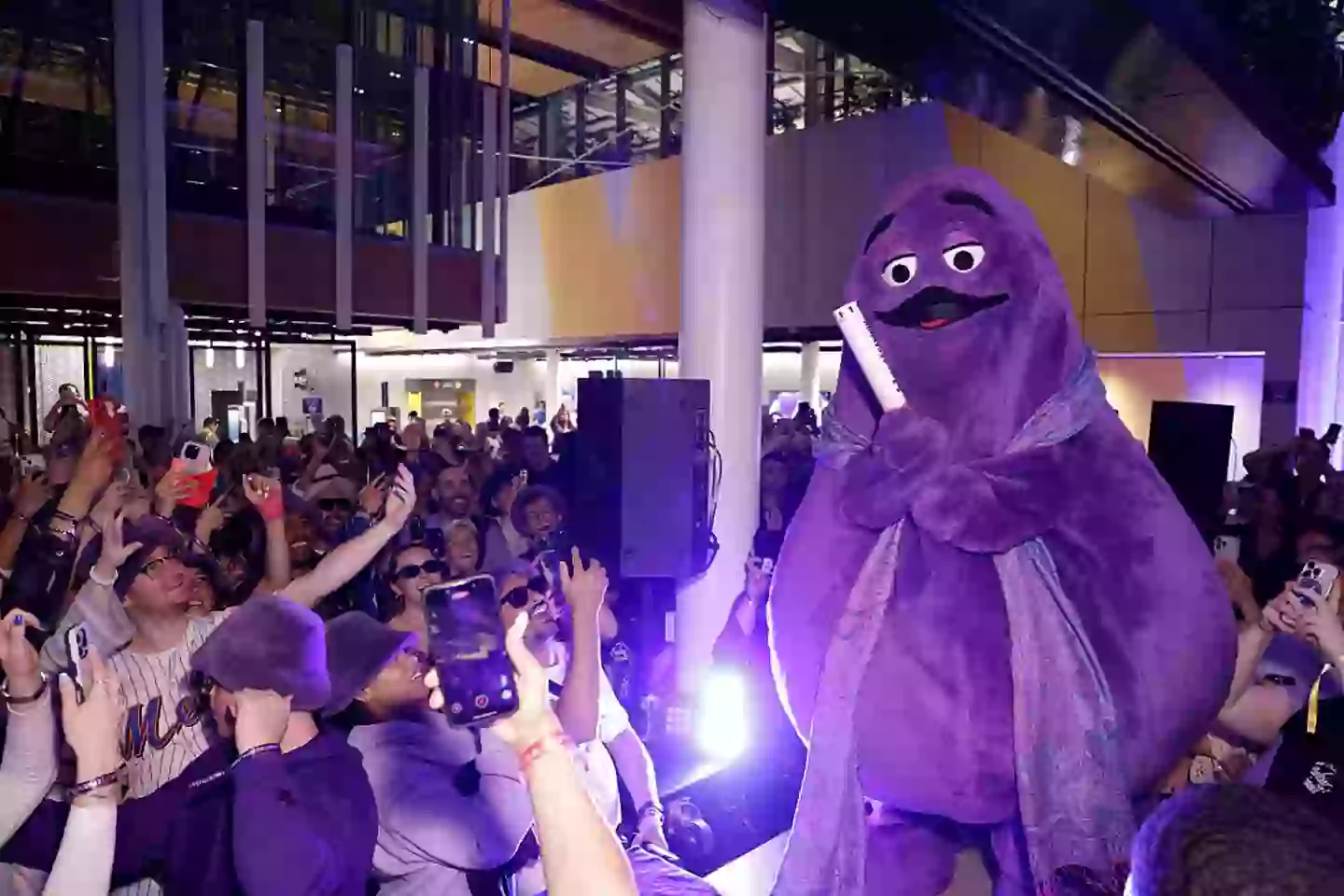 Grimace celebrating his birthday in June (Jeff Schear/Getty Images for McDonald's)
