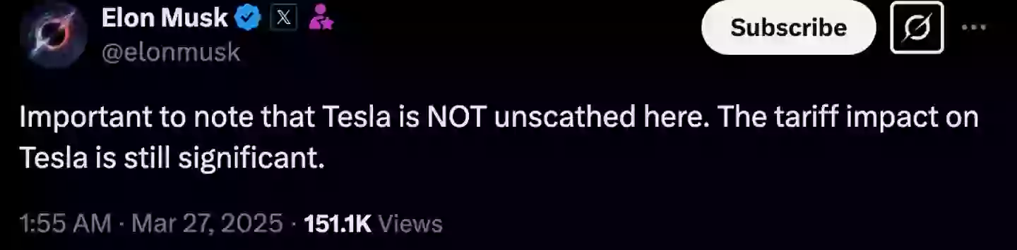 Elon Musk says Tesla is 'not unscathed' (Twitter/@elonmusk)