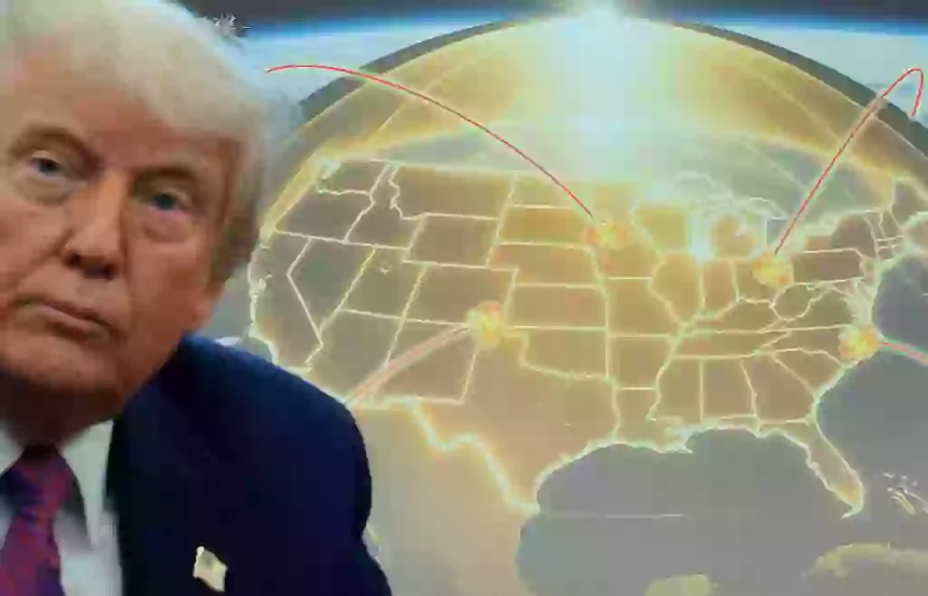 President Donald Trump spoke to reporters in front of a map of his proposed 'Golden Dome' missile defense system (Chip Somodevilla/Getty Images)