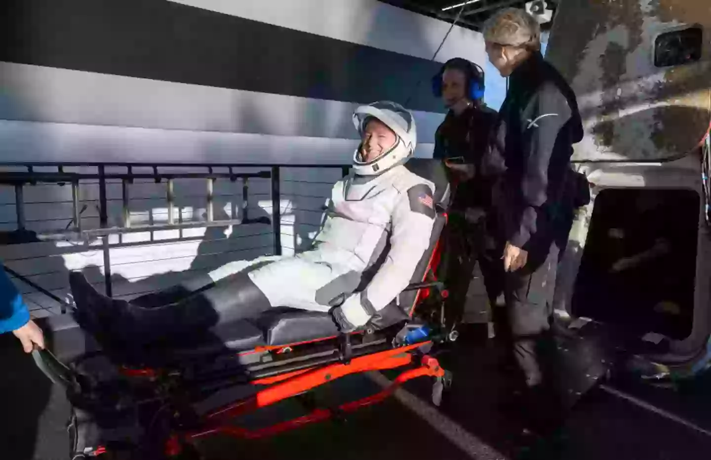 NASA astronaut Butch Wilmore is stretchered out of the return shuttle (Keegan Barber/NASA via Getty Images)