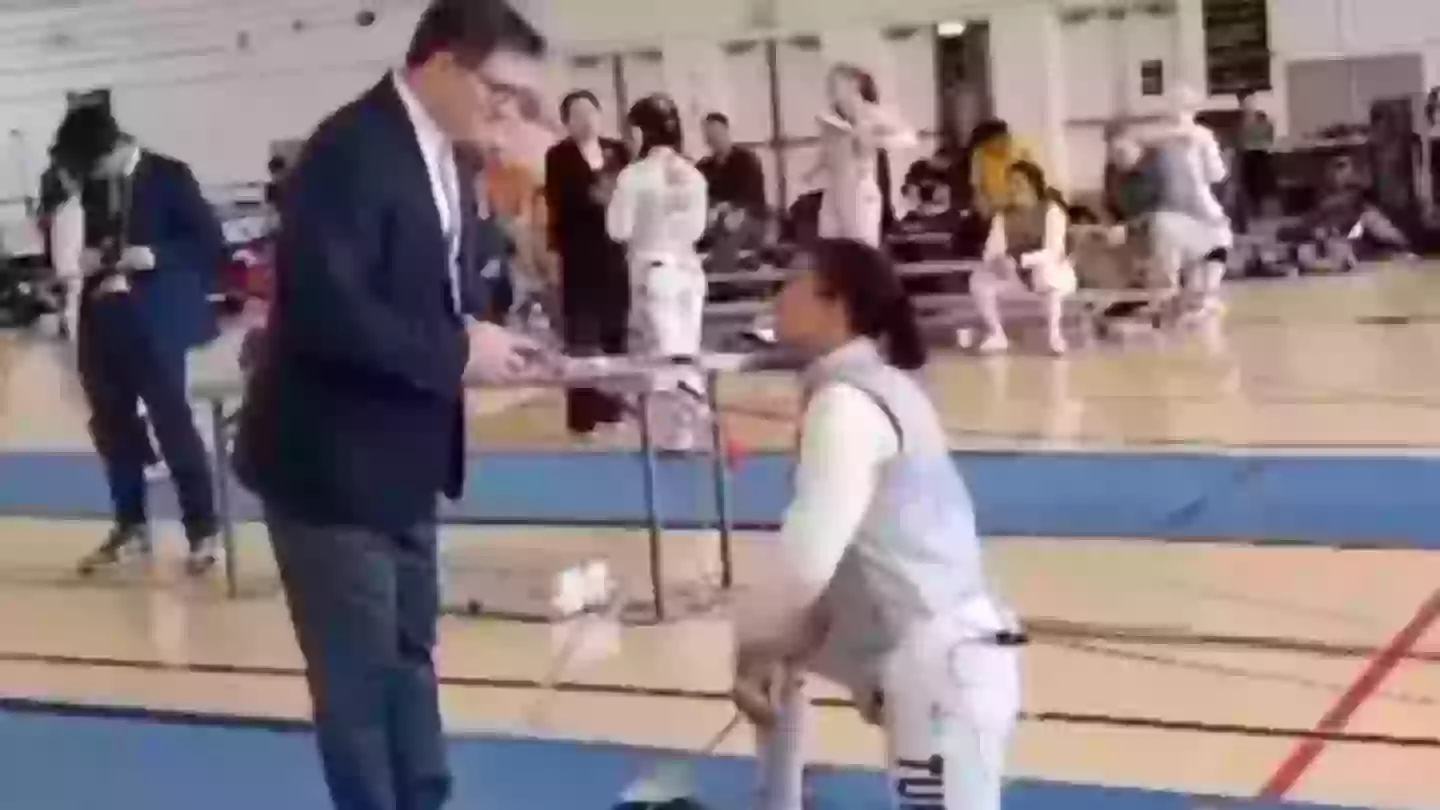Female fencer receives award and huge prize after refusing to partake with transgender opponent