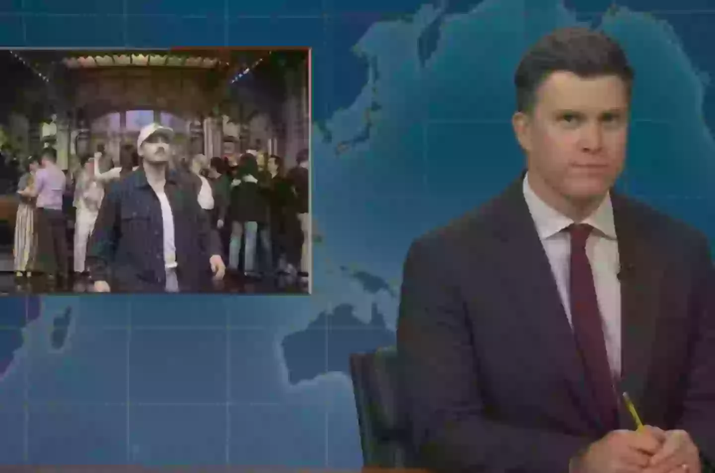 Colin Jost poked fun at the incident during his segment on SNL last night (NBC)