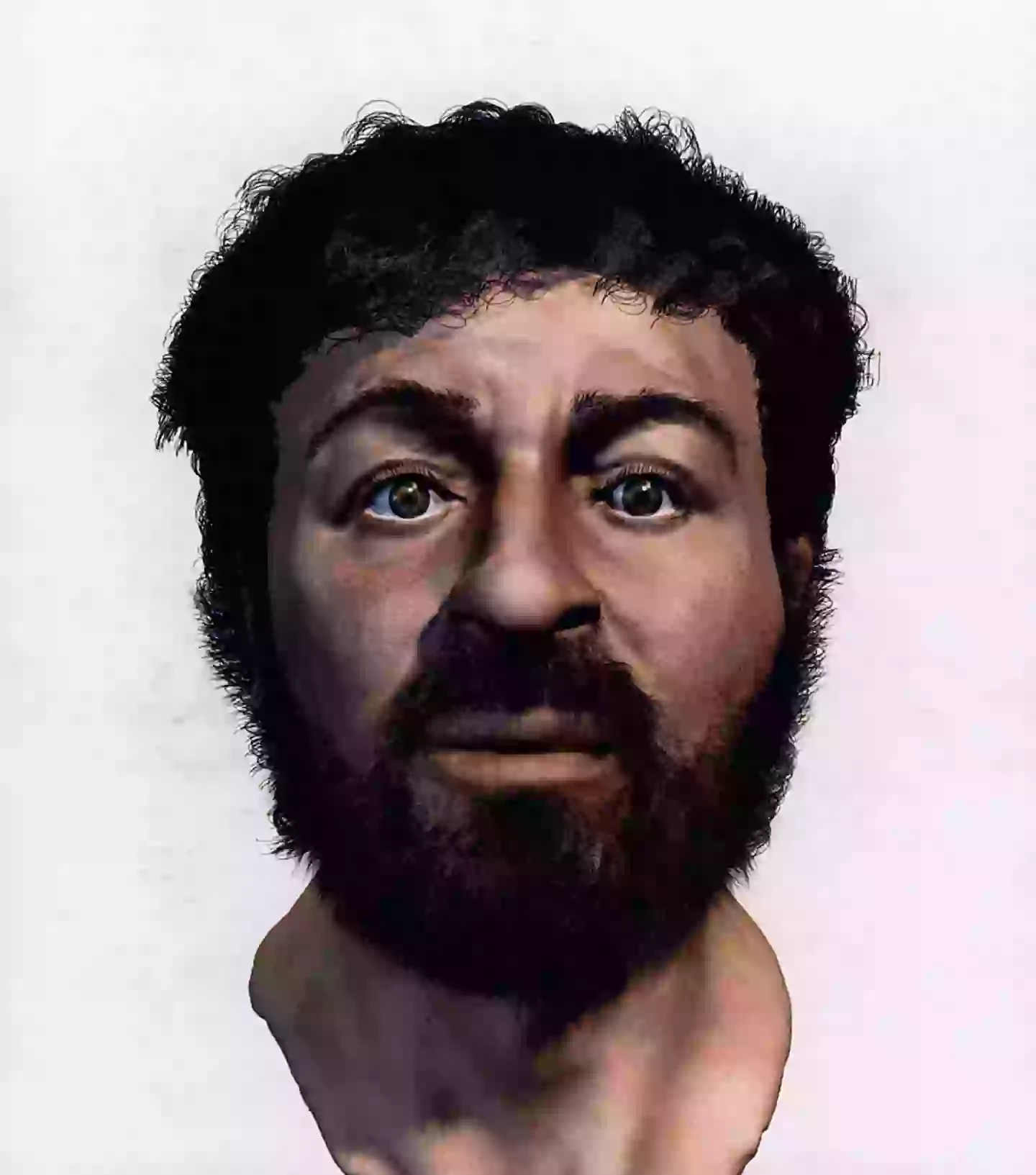 Computer-generated image of Jesus Christ, based on the study of the skull of a Jewish man of 1st century. Image devised by Richard Neave who is a specialist in facial reconstruction. (Bob Collier/Sygma/Sygma via Getty Images)