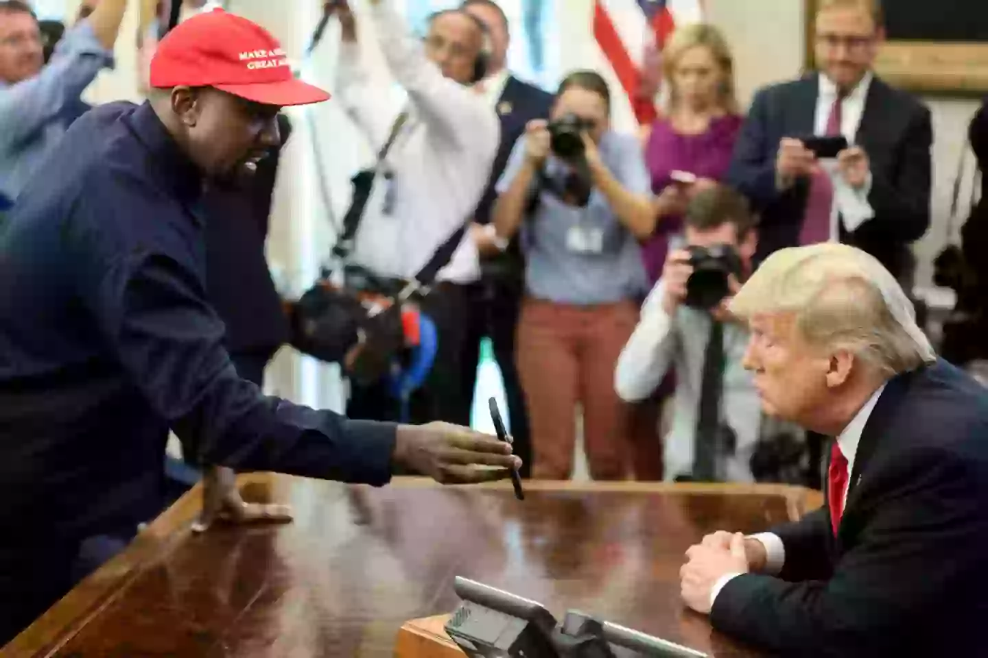 Kanye West has appealed for President Donald Trump, who he met with in the Oval Office during his first term, to quash Diddy's charges (Oliver Contreras - Pool/Getty Images)