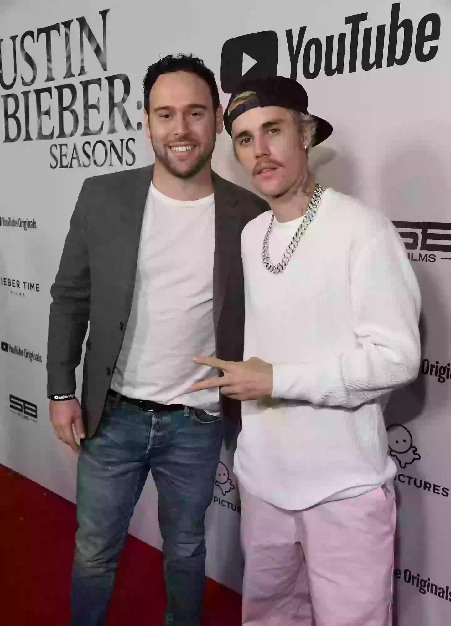 Bieber and his former manager pictured in 2020 (Kevin Mazur/Getty Images for YouTube Originals)