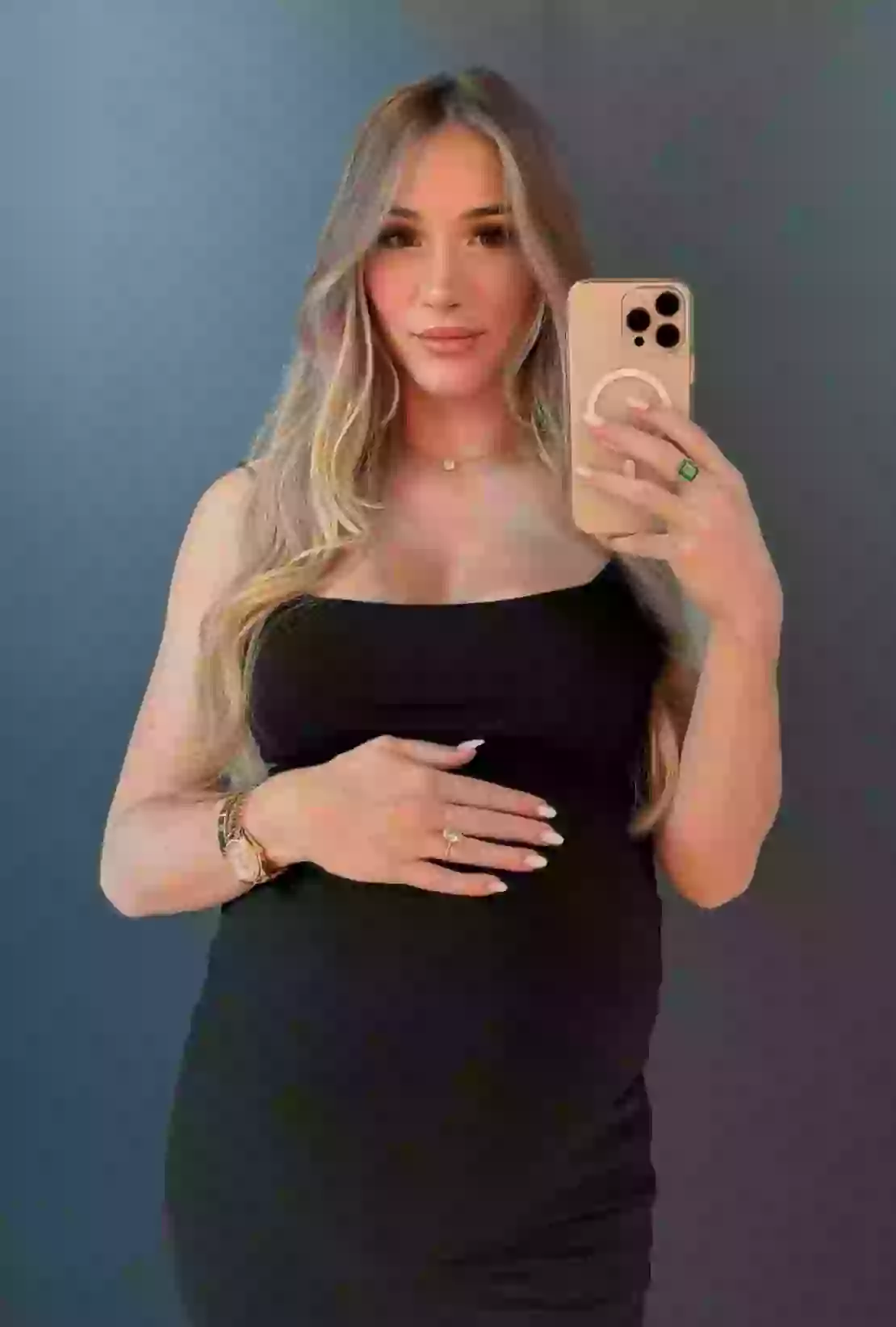 Mikhaila Peterson, pictured pregnant in March, adopted a strictly carnivorous diet due to autoimmune responses she was having from eating certain foods (Instagram/mikhailapeterson)