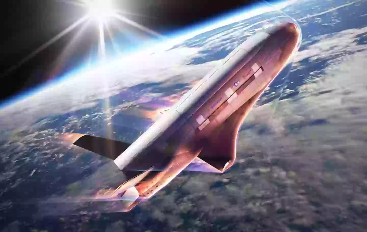 An artist impression of the aircraft performing the aerobraking manoeuvre (Boeing Space)