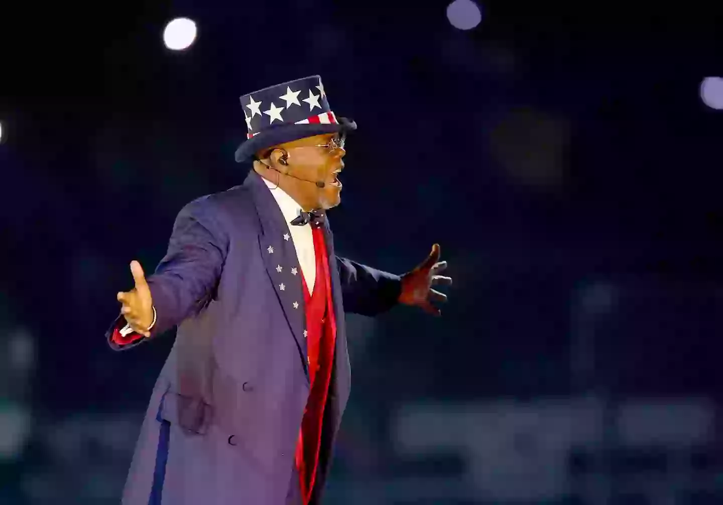 Samuel L. Jackson during the halftime show (Gregory Shamus/Getty Images)