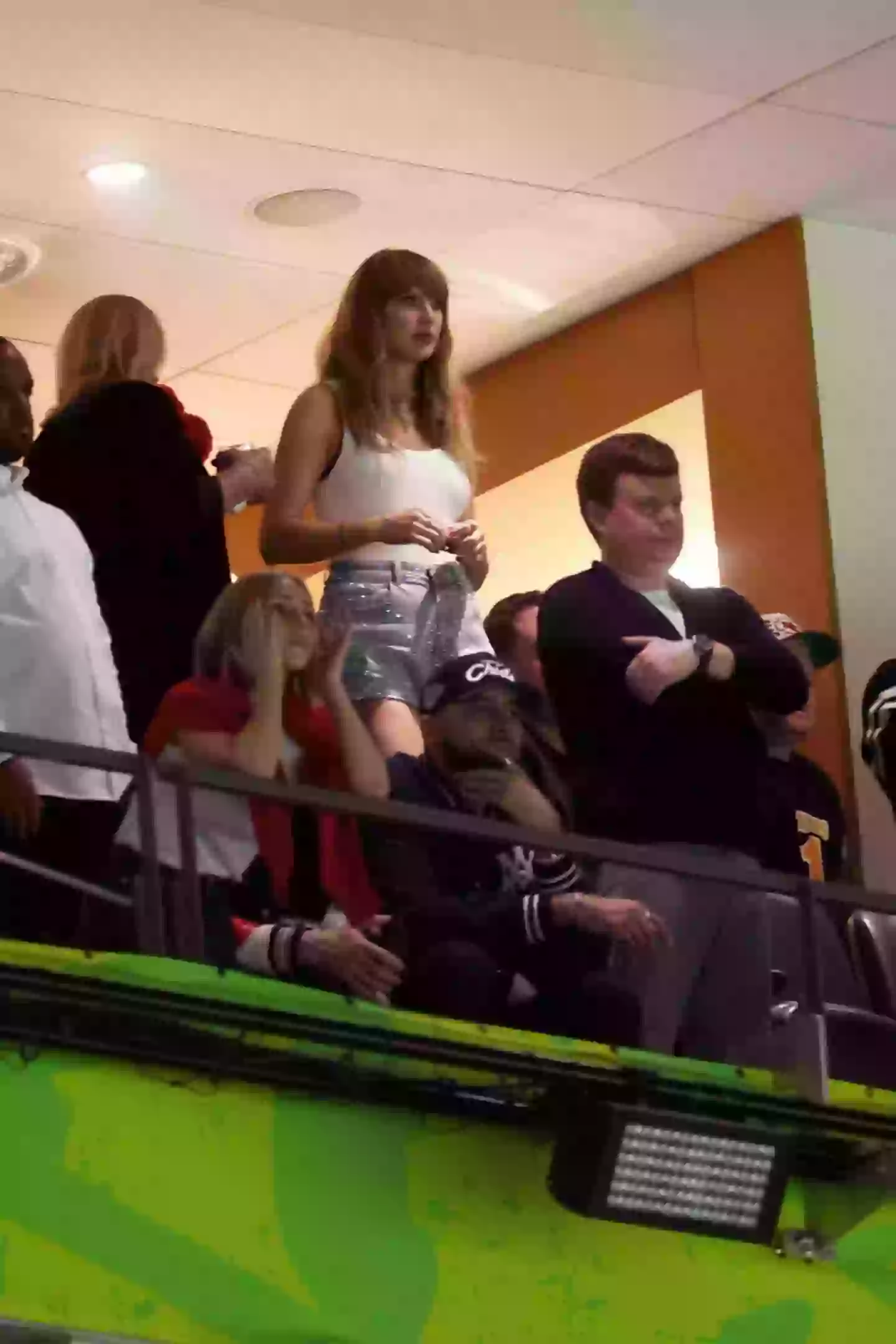 Taylor Swift in the Caesars Superdome cheering on her boyfriend Travis Kelce at the Super Bowl (Gregory Shamus/Getty Images)
