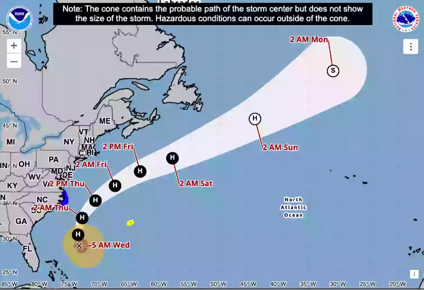 The predicted path or Hurricane Erin (NOAA)