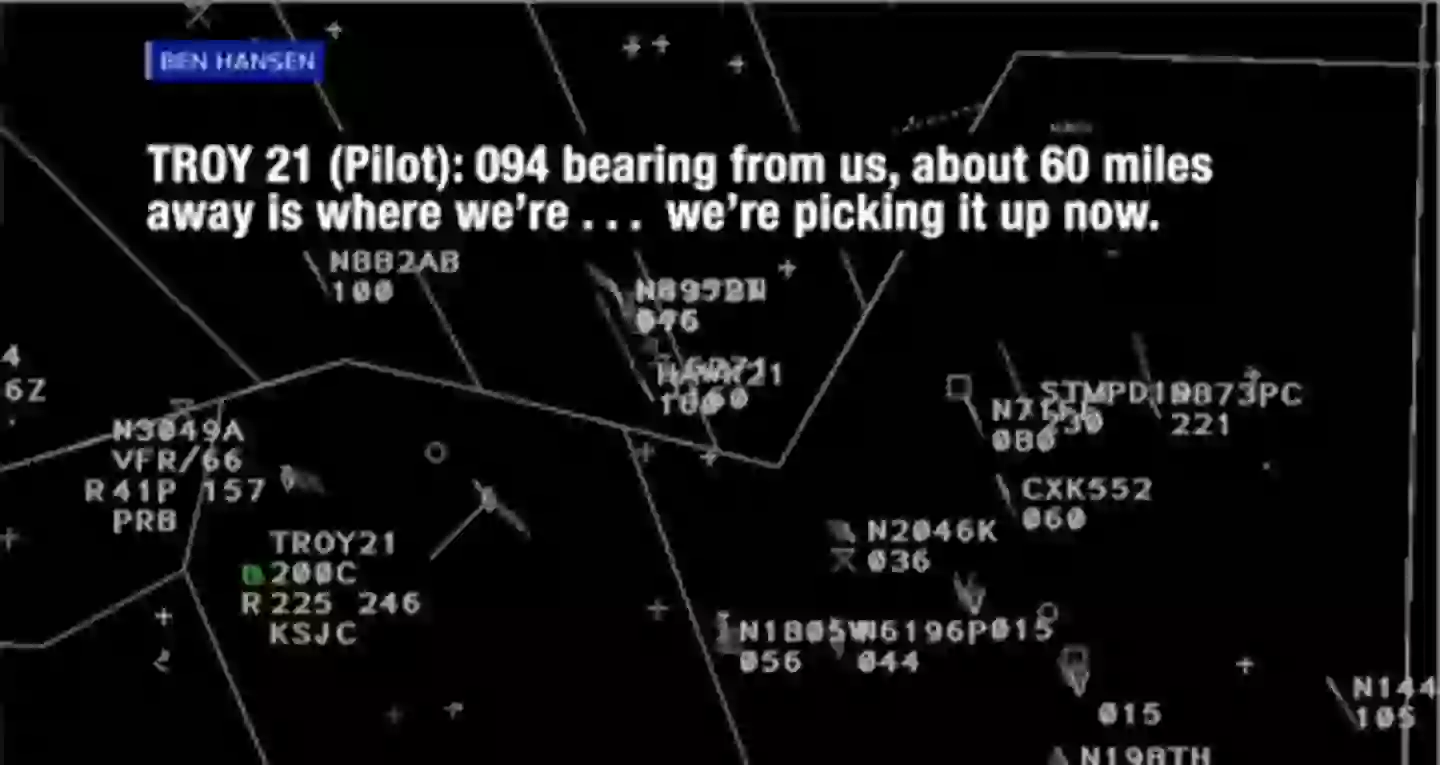 The flight appeared to track the object as being 60 miles away within a matter of minutes (Twitter/@UAPReportingCnt)