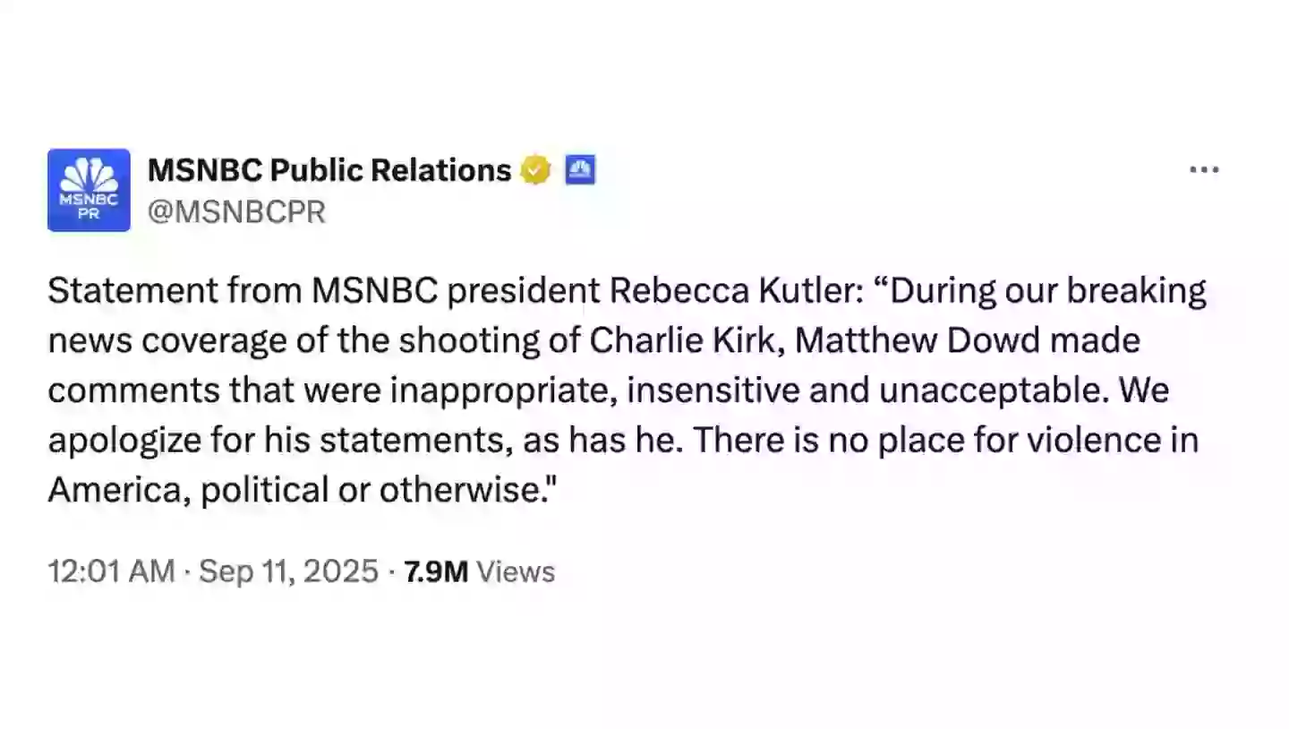 MSNBC has apologized for comments made by a political analyst (X/MSNBCPR)