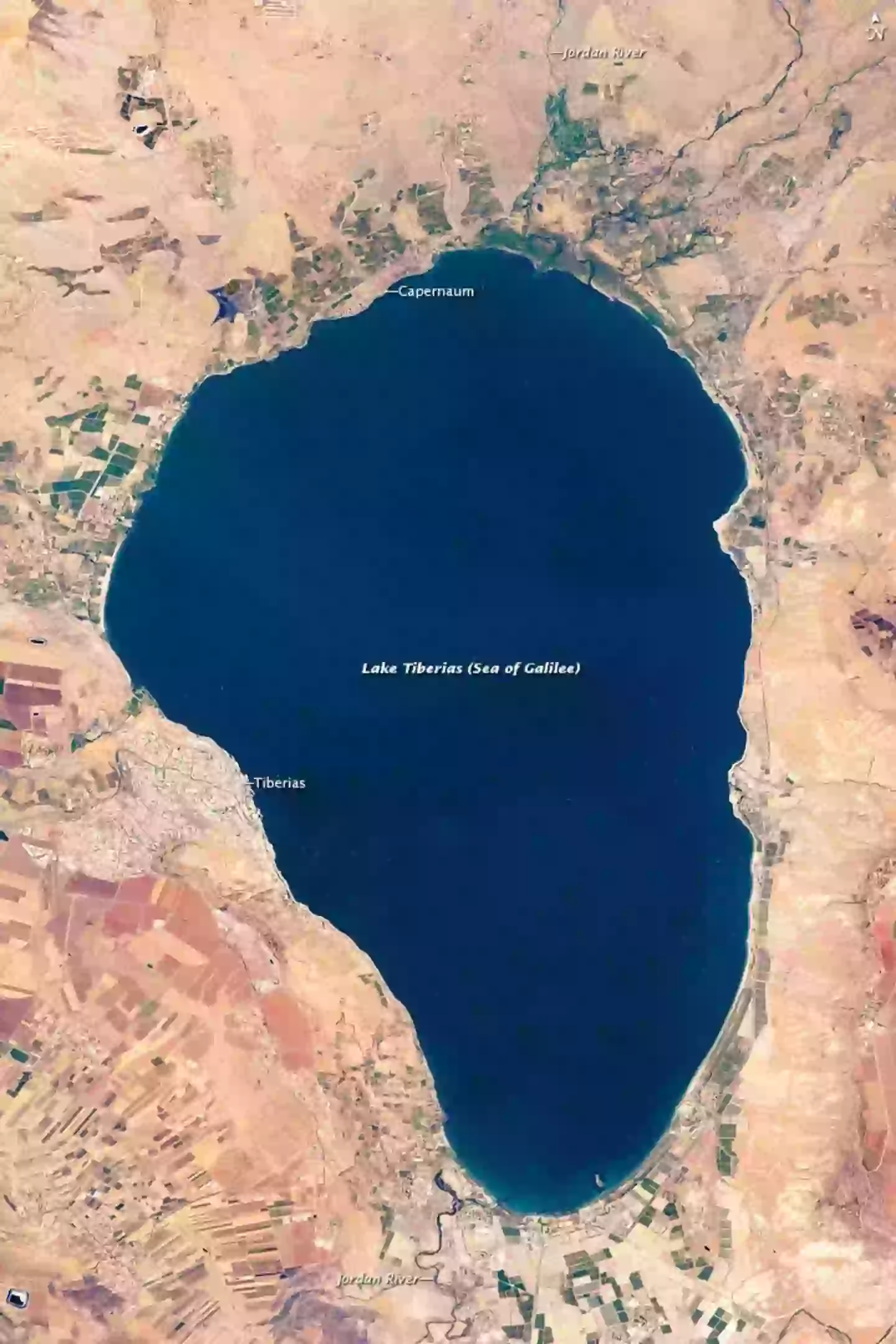 The Sea of Galilee is where the 'Jesus Boat' was recovered (SS Crew Earth Observations experiment and Image Science & Analysis Laboratory, Johnson Space Center)
