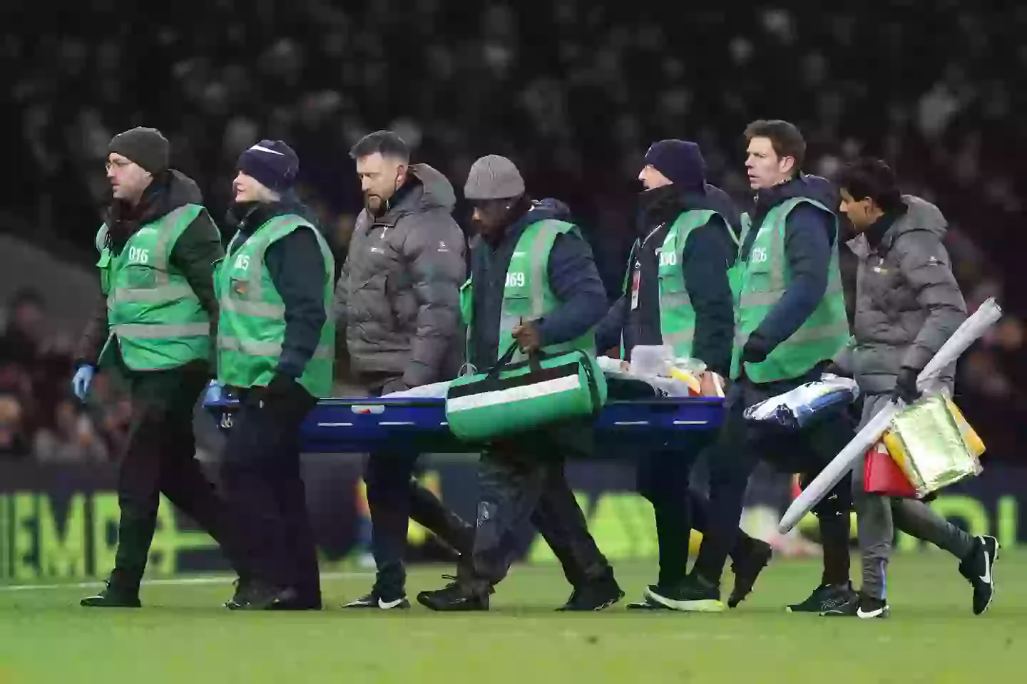 Spurs provided a positive update on Rodrigo Bentancur after he was stretchered off. Image: Getty