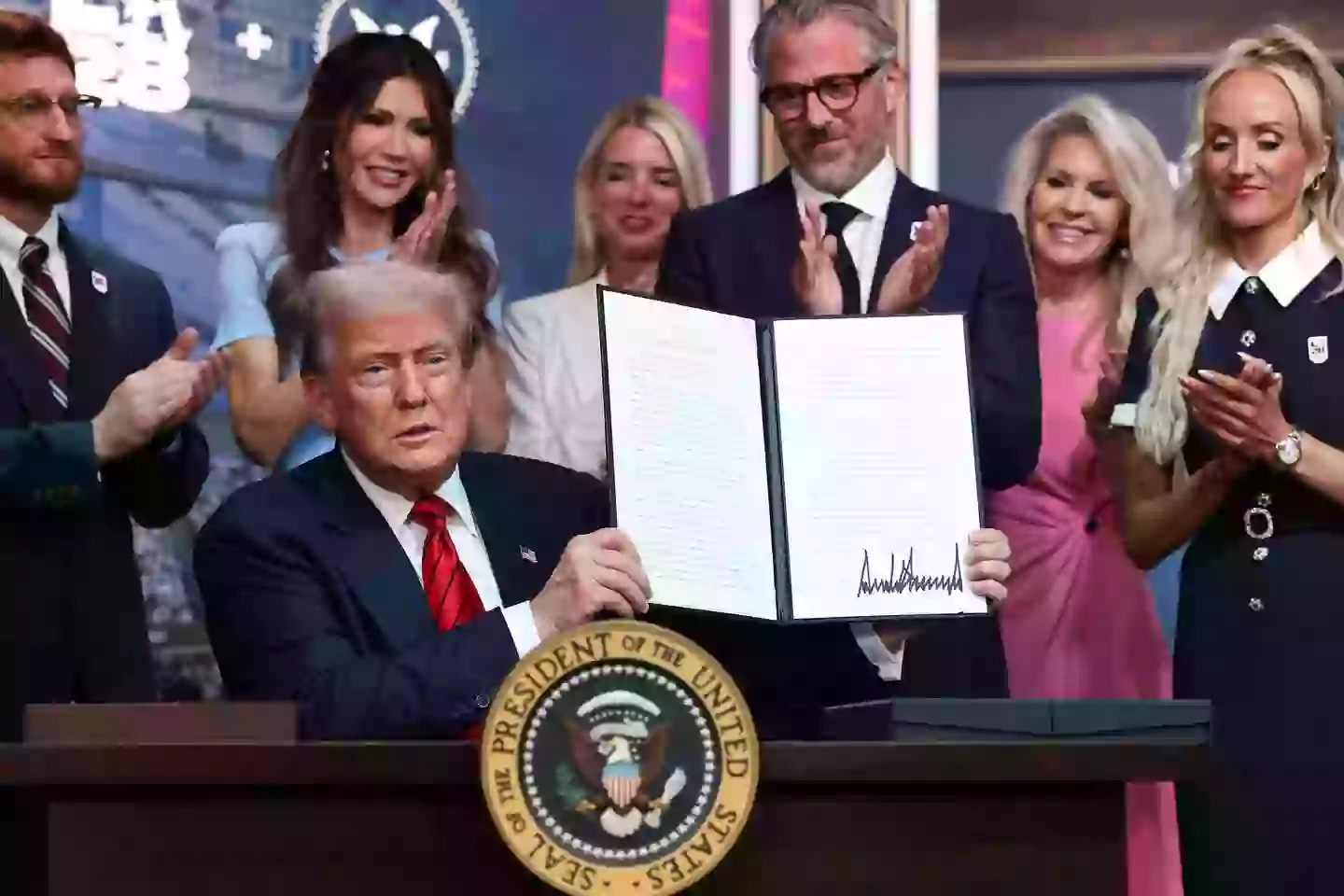 Donald Trump signs executive order to establish a task force ahead of the 2028 Olympic Games. Image credit: Getty