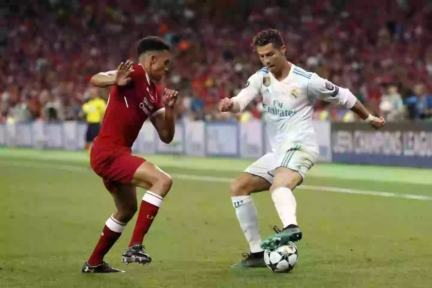 Trent Alexander-Arnold defends against Cristiano Ronaldo (Credit:Getty)