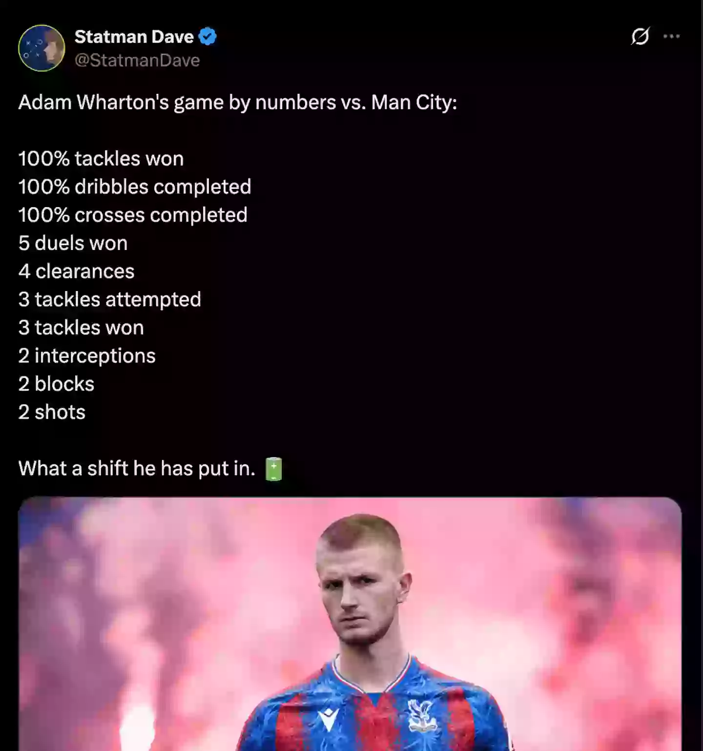 Adam-Wharton-stats-FA-Cup-final Crystal Palace star cruelly forced to miss FA Cup celebrations and trophy lift following win over Man City