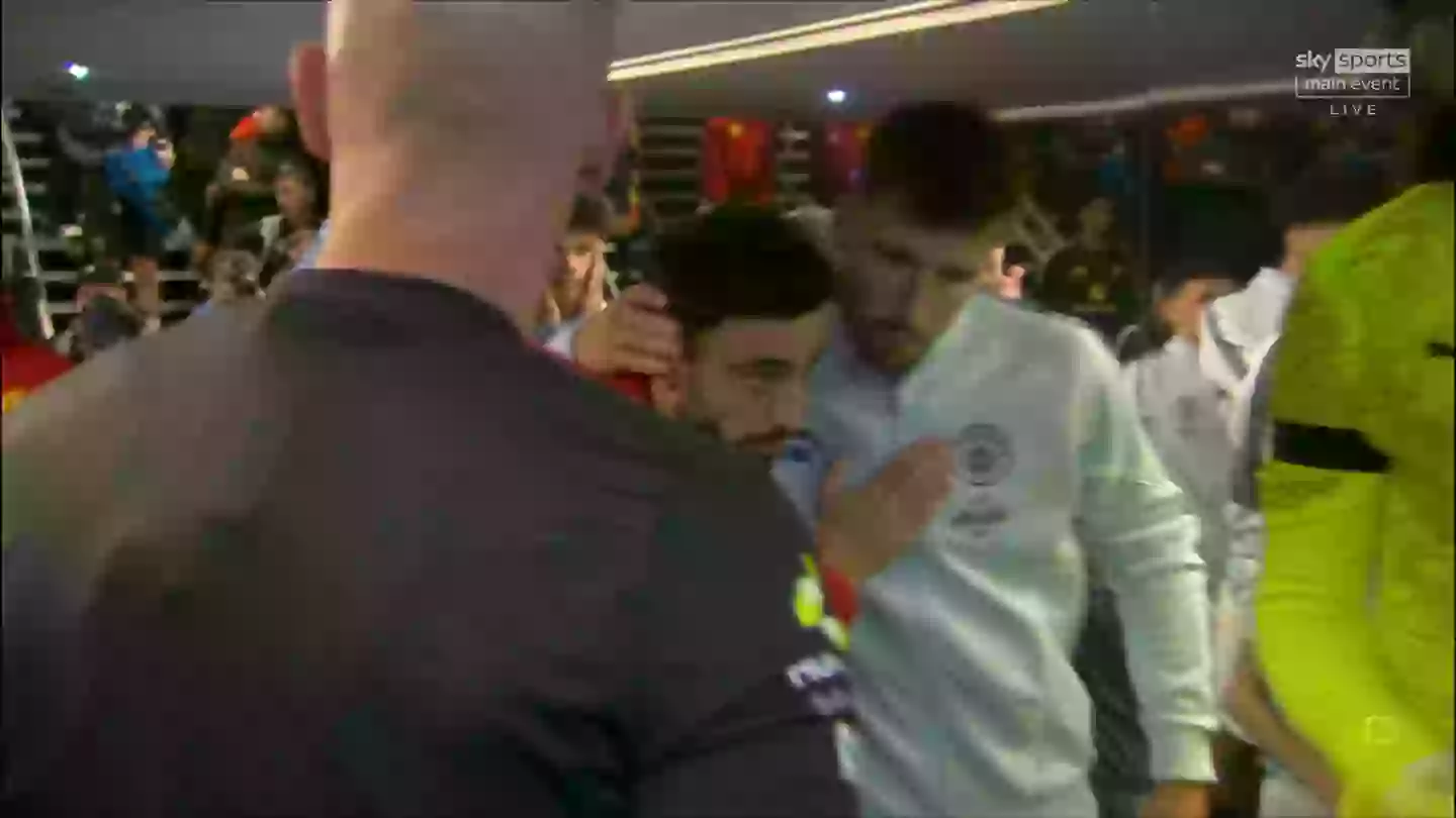 Fernandes hugged Dias ahead of kick-off. Image credit: Sky Sports