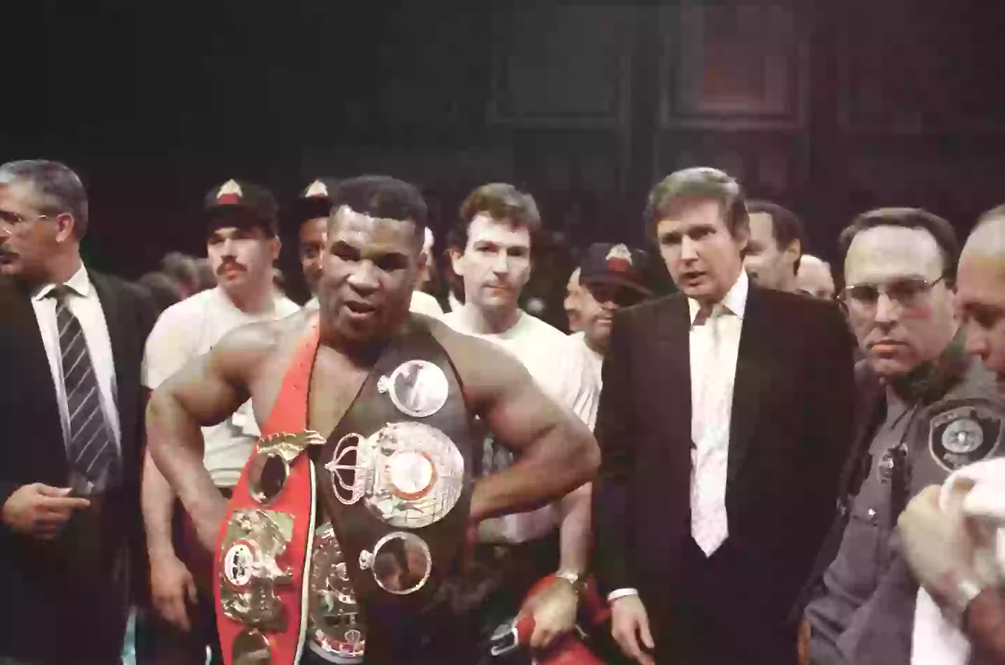 Donald Trump in the ring after a Mike Tyson fight. Image: Getty