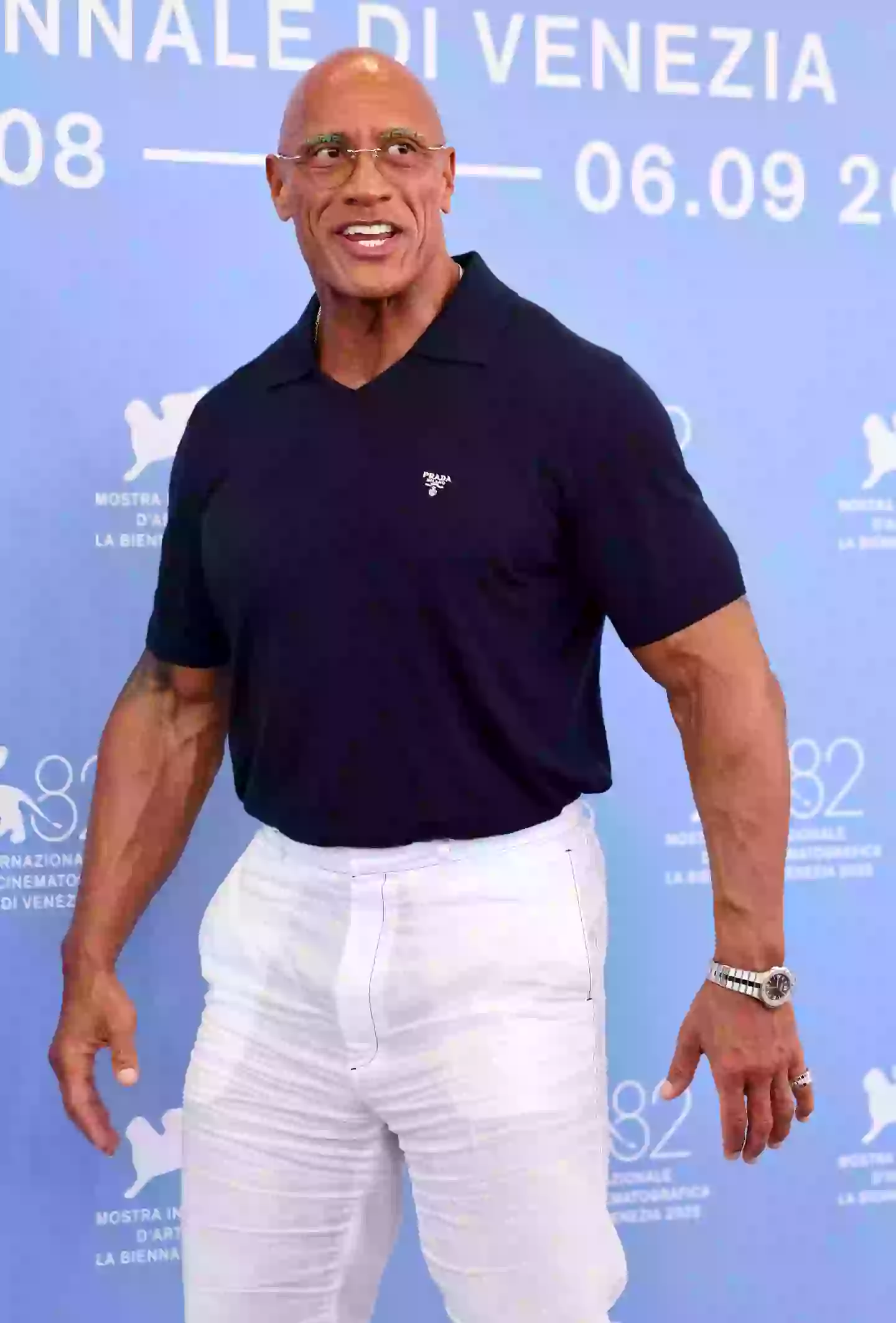 The Rock was at the Venice Film Festival and appeared leaner than normal. Image: Getty
