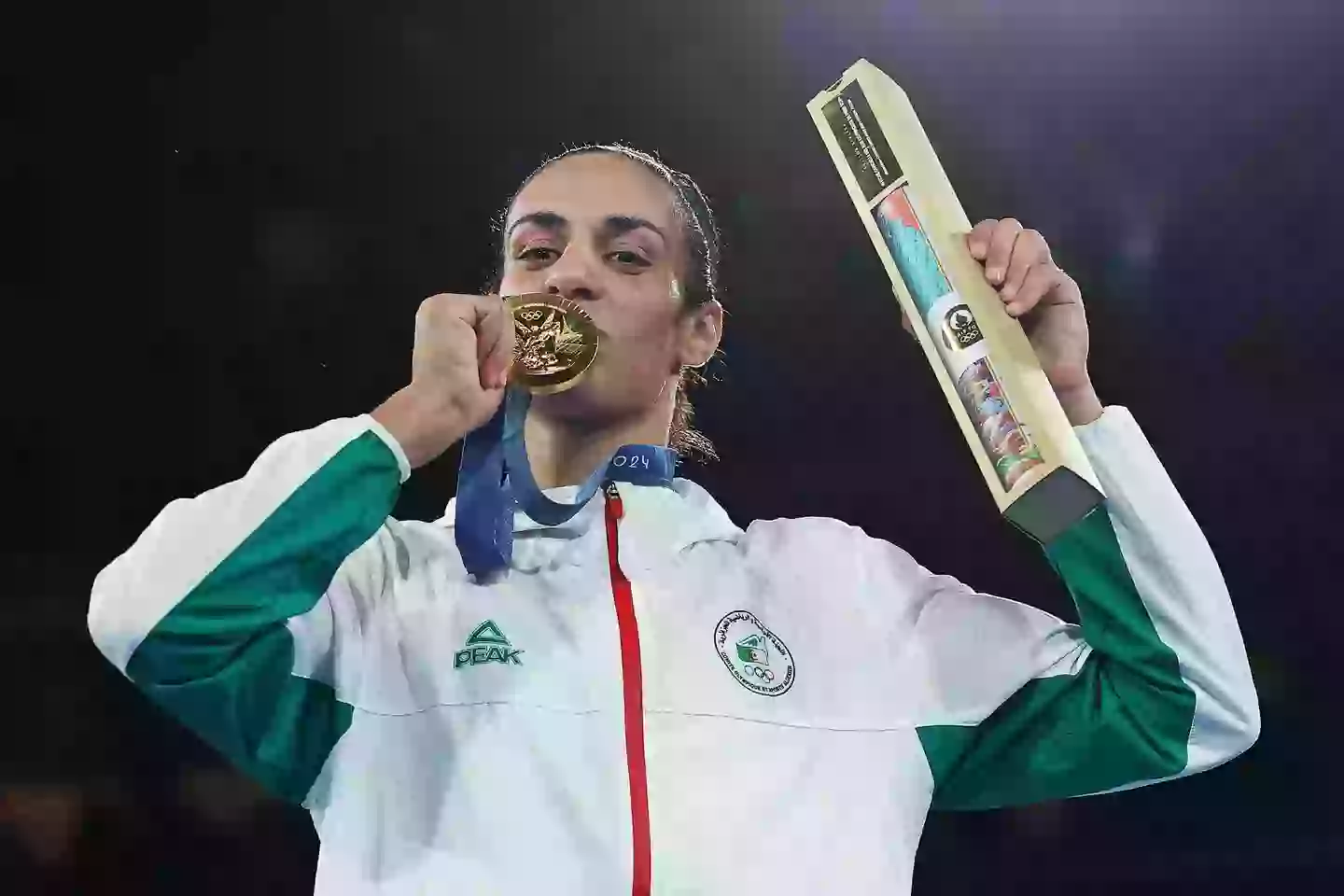 Khelif celebrating her Olympic gold medal (Richard Pelham/Getty Images)