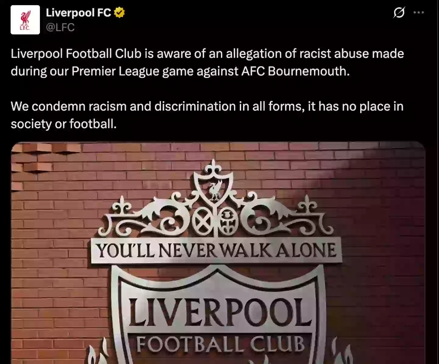 Liverpool posted a statement surrounding the allegations on social media (Image: Twitter)