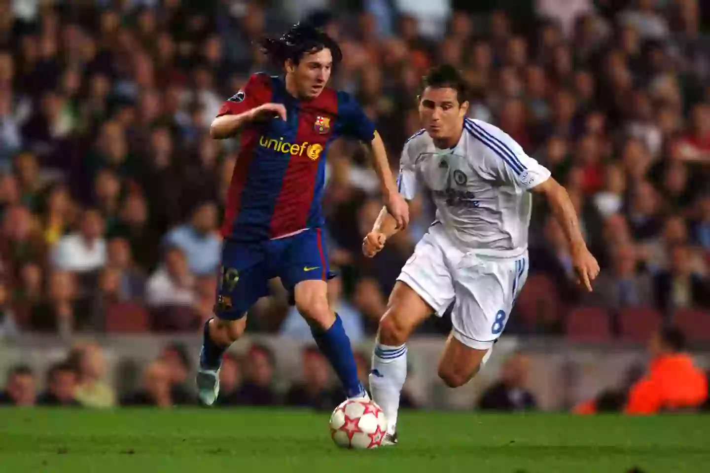 Lionel Messi in action for Barcelona against Chelsea. Image: Getty
