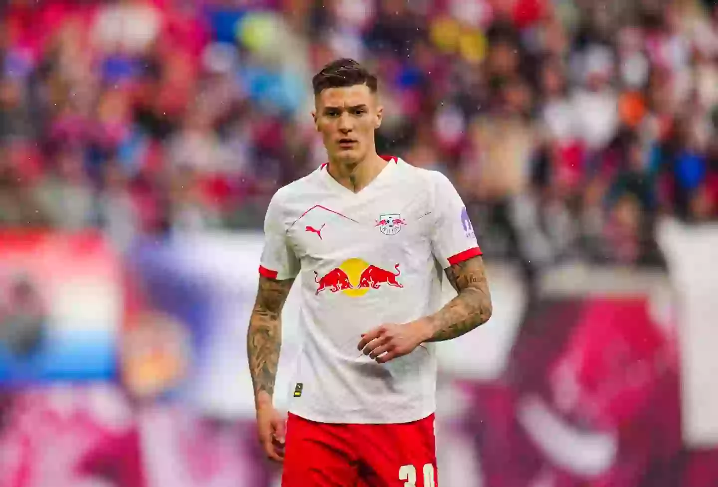 Benjamin Sesko is destined to leave RB Leipzig this summer. Image: Getty