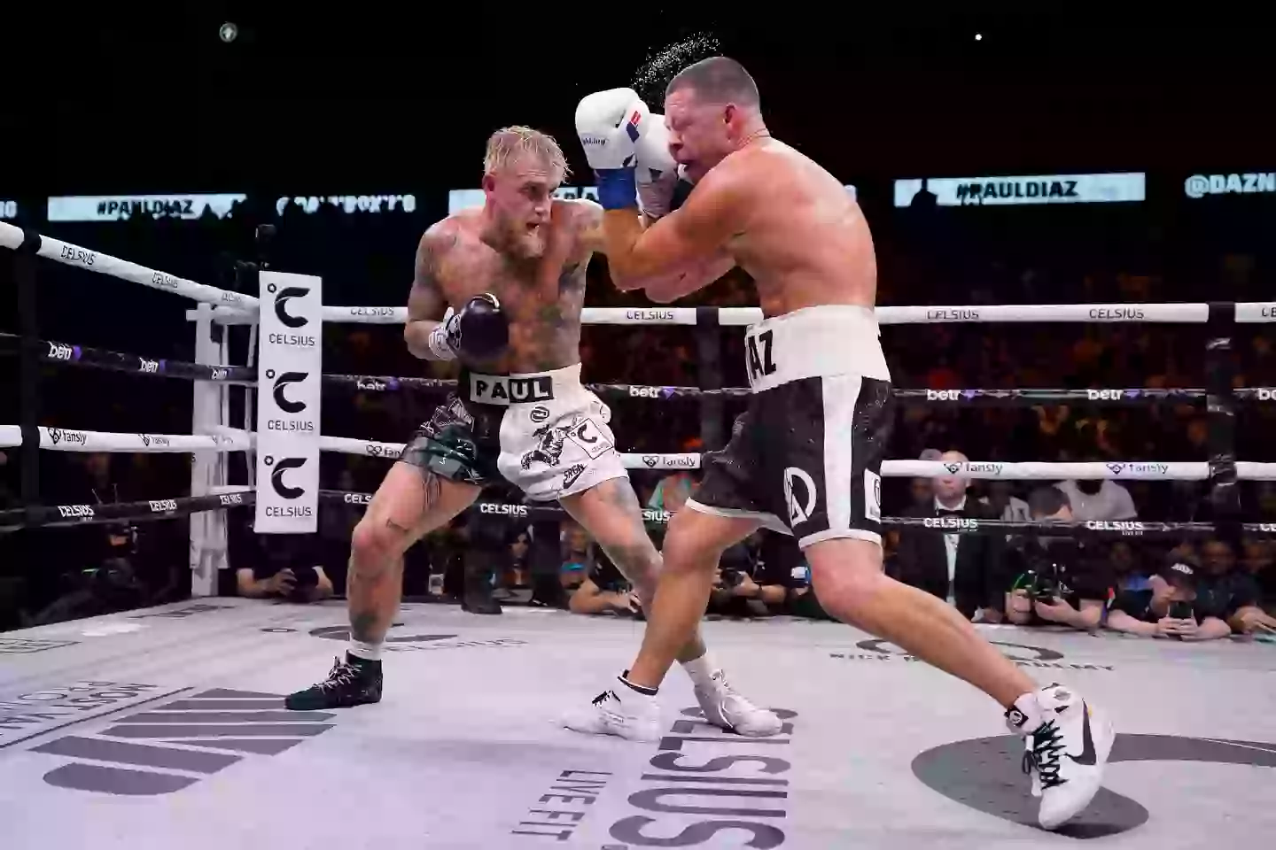 Jake Paul and Nate Diaz during their bout. Image: Getty