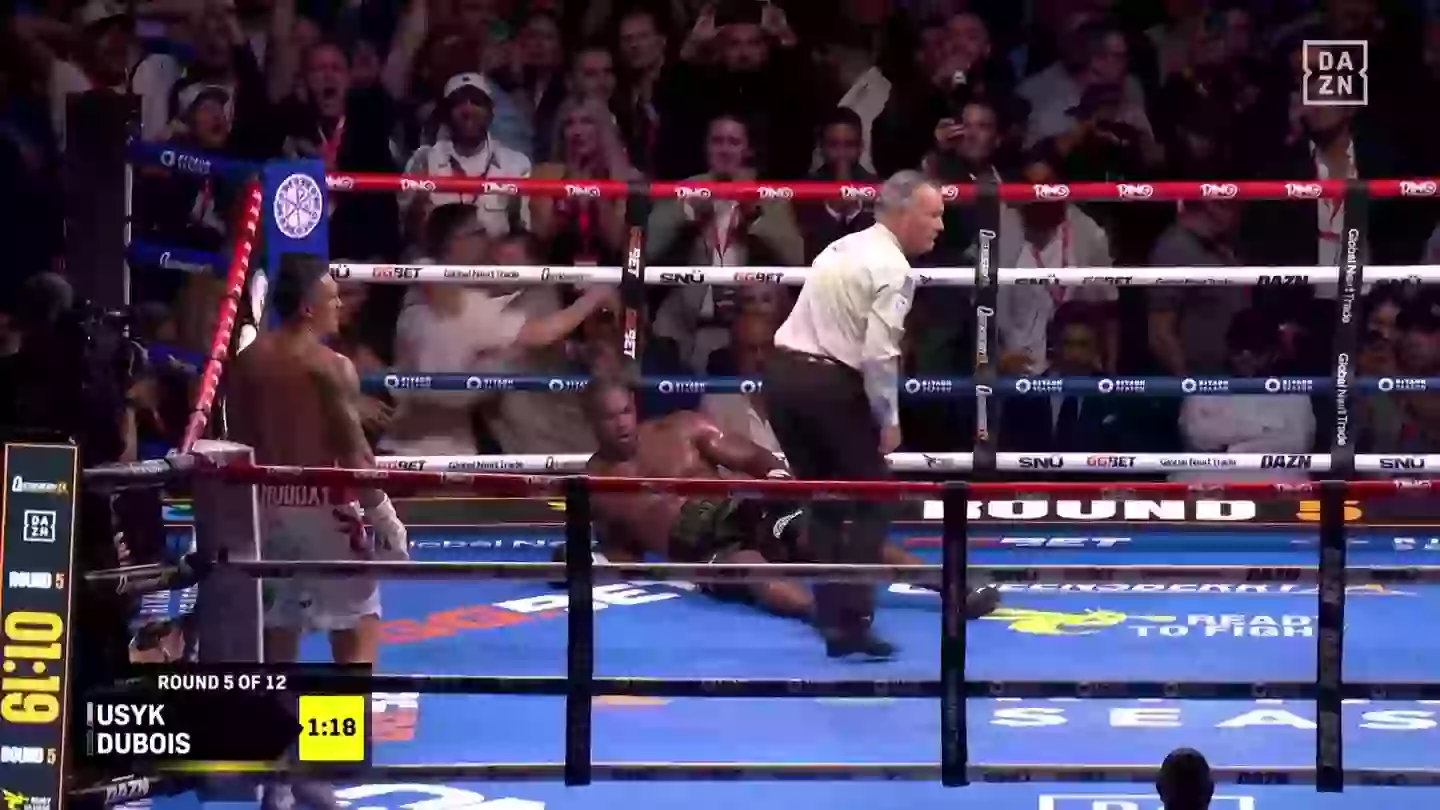 Usyk floored Dubois with a perfectly-timed left hook. Image credit: DAZN