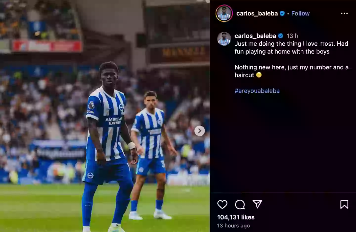 Carlos-Baleba-Brighton-Instagram Man Utd Fans Explode over Carlos Baleba's Post Before Arsenal Clash