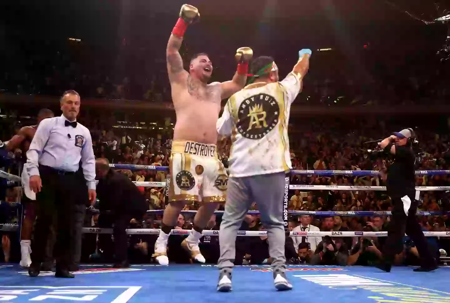 Andy Ruiz Jr celebrates his win over Anthony Joshua. Image: Alamy