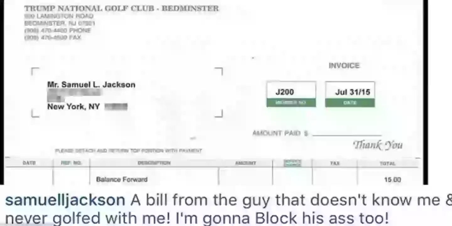 Jackson posted the bill on his Instagram page. Image credit: samuelljackson