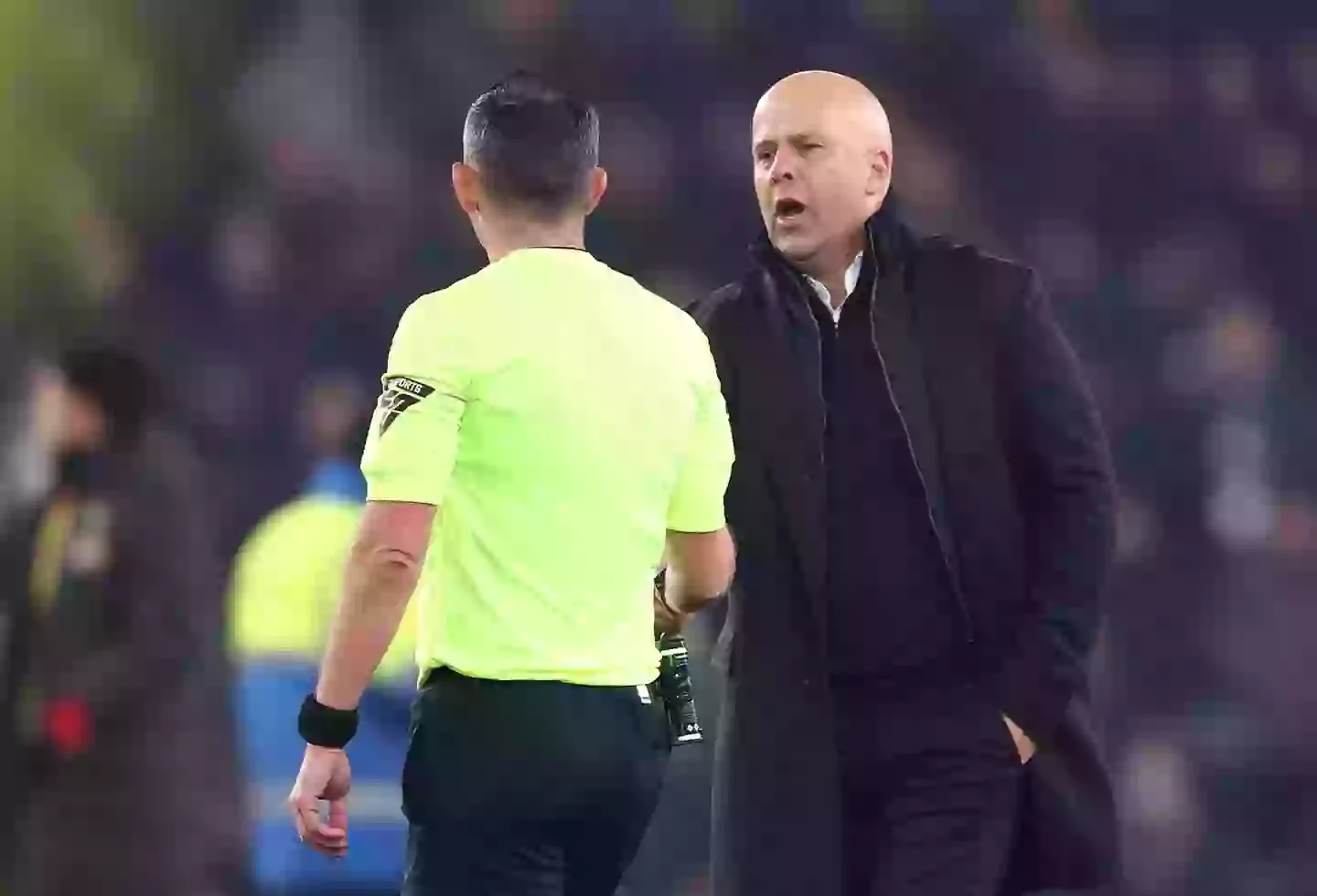 Arne Slot was shown a red card at the final whistle. Image: Getty