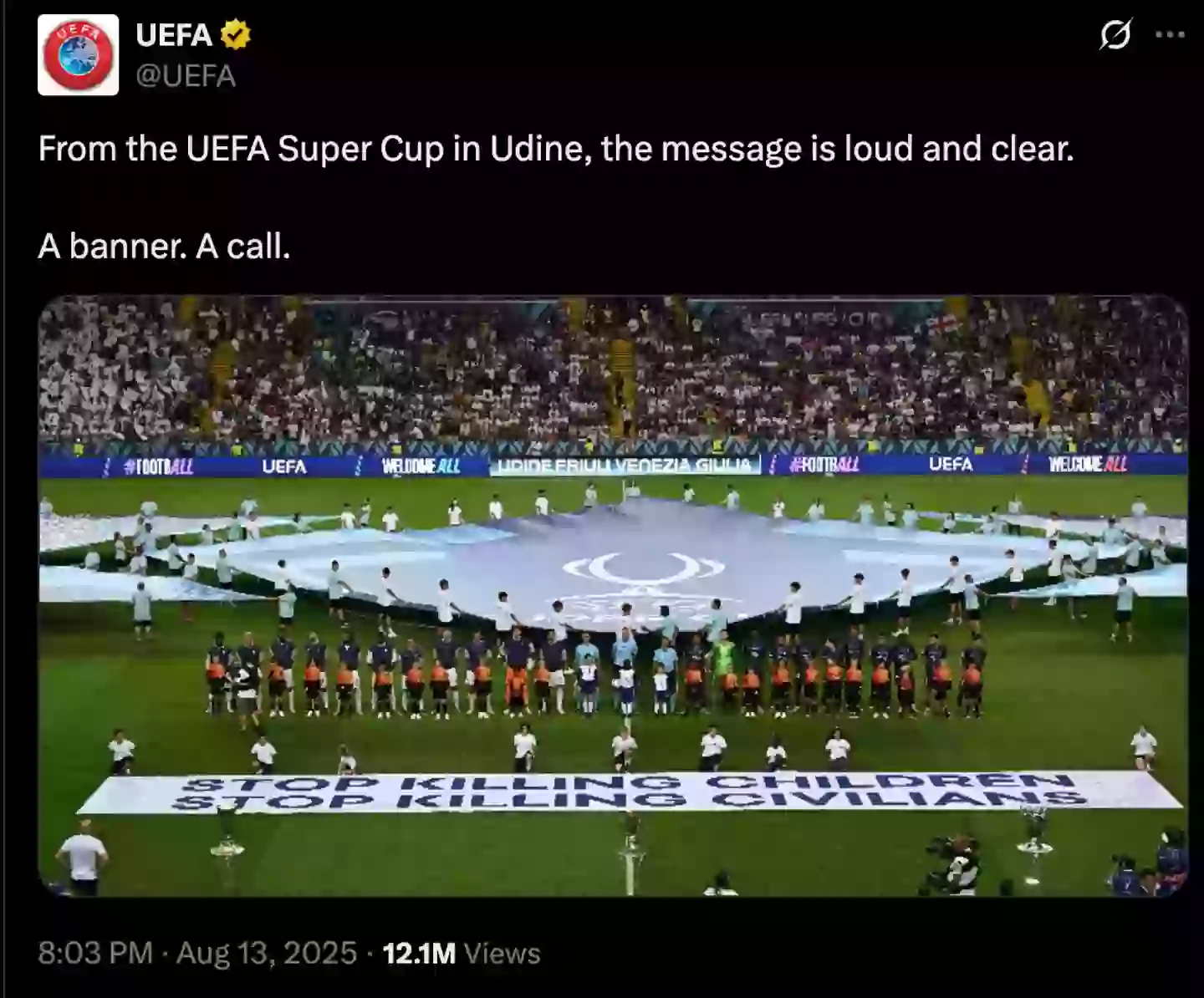 UEFA zbuloi një banderolë para ndeshjes PSG - Spurs (Imazhi: Twitter/@UEFA)