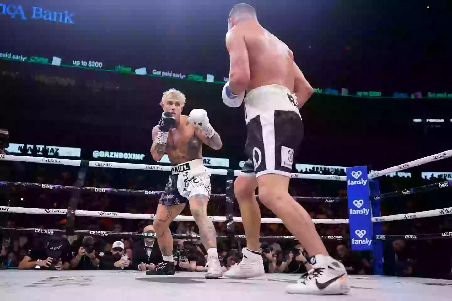 Jake Paul in action against Nate Diaz earlier this year (