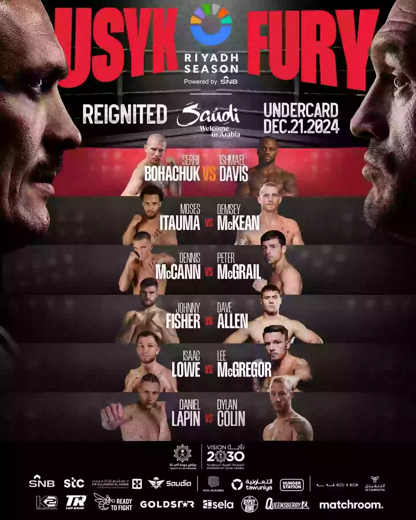 The full undercard for Oleksandr Usyk vs. Tyson Fury. Image: X/Turki Alalshikh