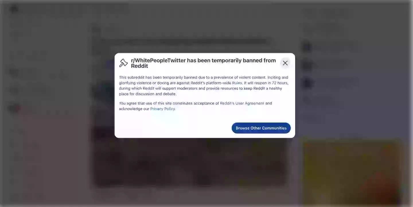 The r/WhitePeopleTwitter is currently offline (Reddit)