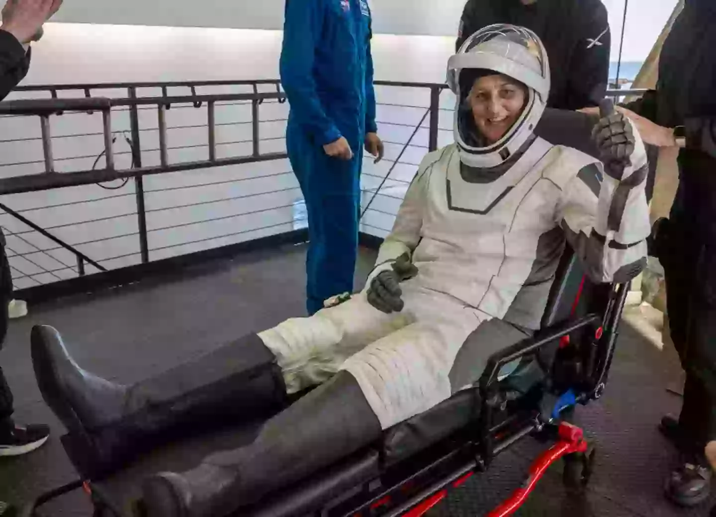 The astronauts have been stretchered off to a medical facility following their arrival back on Earth (Keegan Barber/NASA via Getty Images)