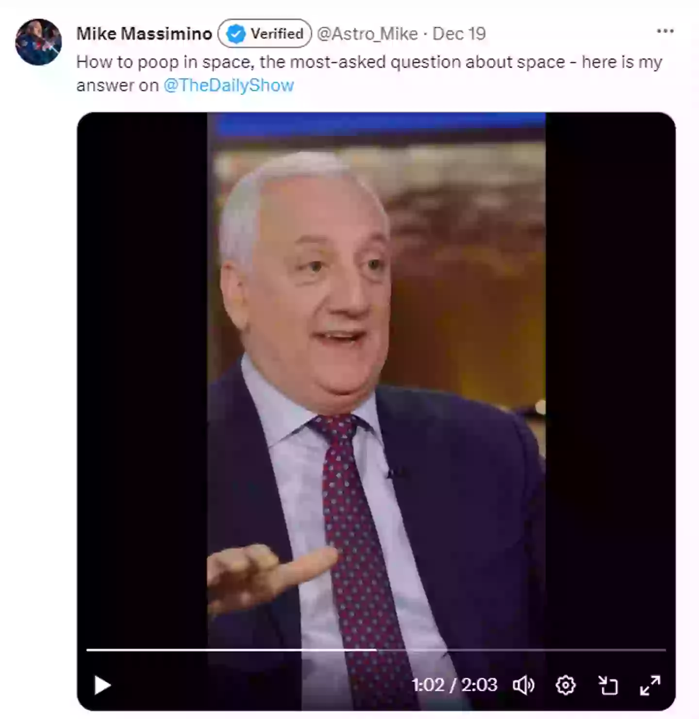 Former NASA astronaut Mike Massimino appeared on The Daily Show in the US.