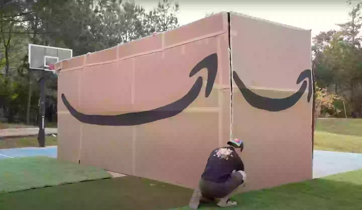 The house arrived in an Amazon box (YouTube/@Unspeakable)