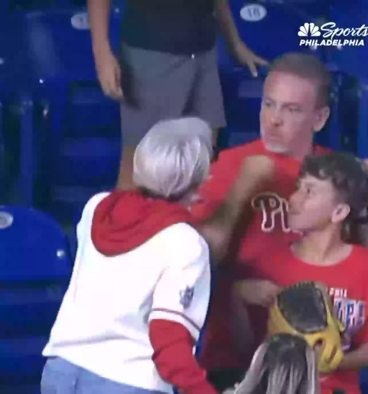 Social media was enraged after seeing a woman angrily 'steal' a baseball from a father and his son (NBC Sports Philadelphia)