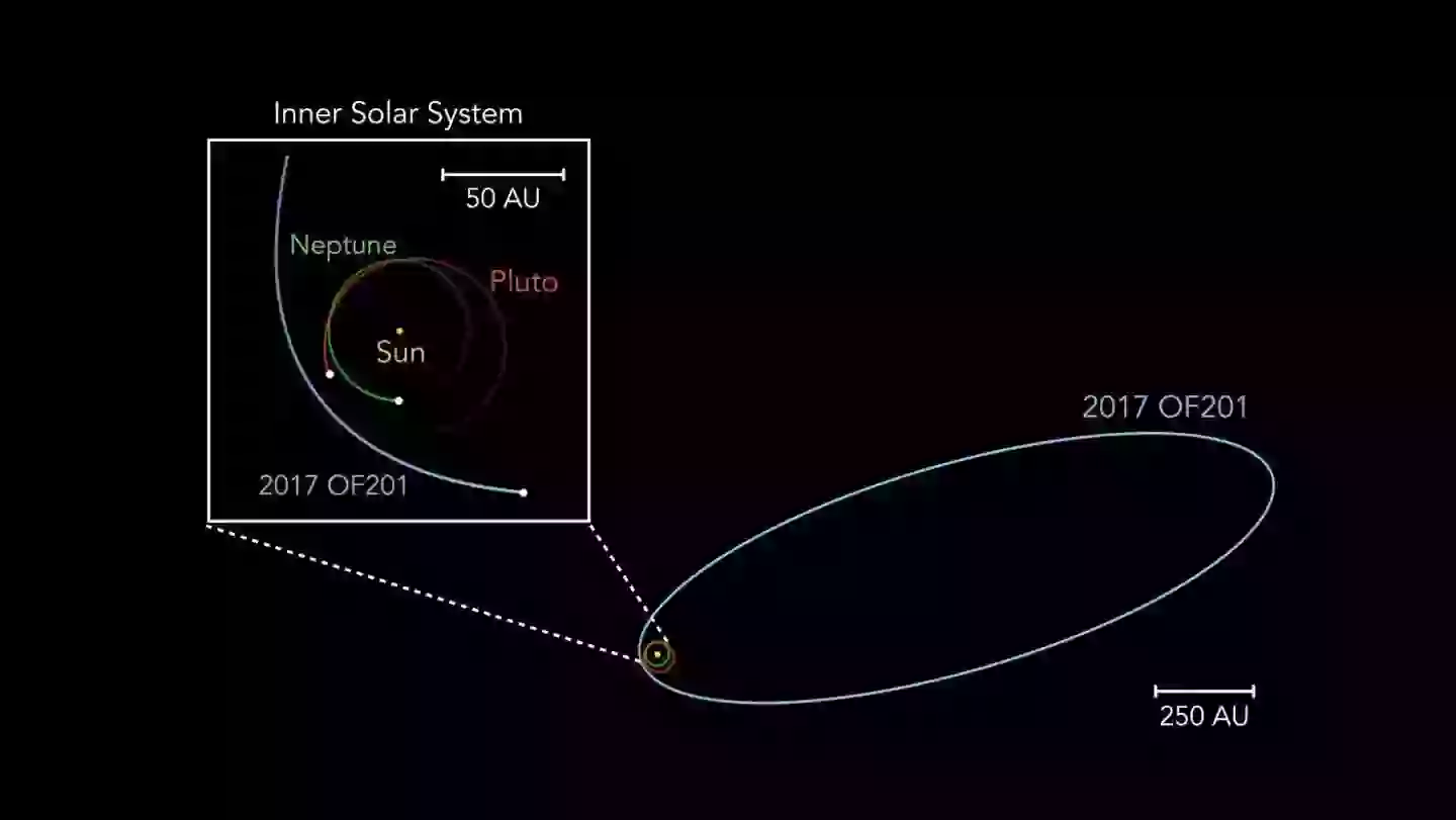 2017 OF201's orbital path is far larger than anything else within close proximity of the Sun (Jiaxuan Li/Sihao Cheng)