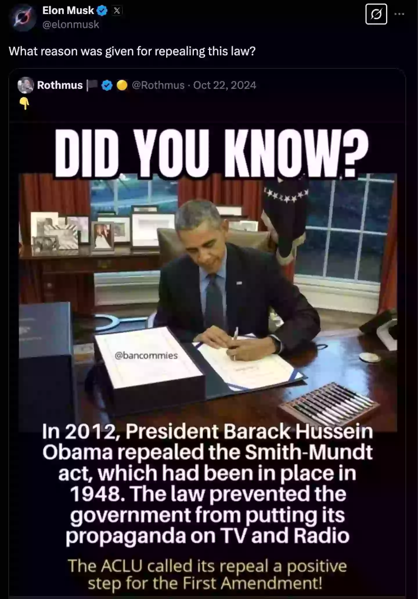 Musk was previously called out for sharing 'fake news' on the Smith-Mundt Act (X / Elon Musk)