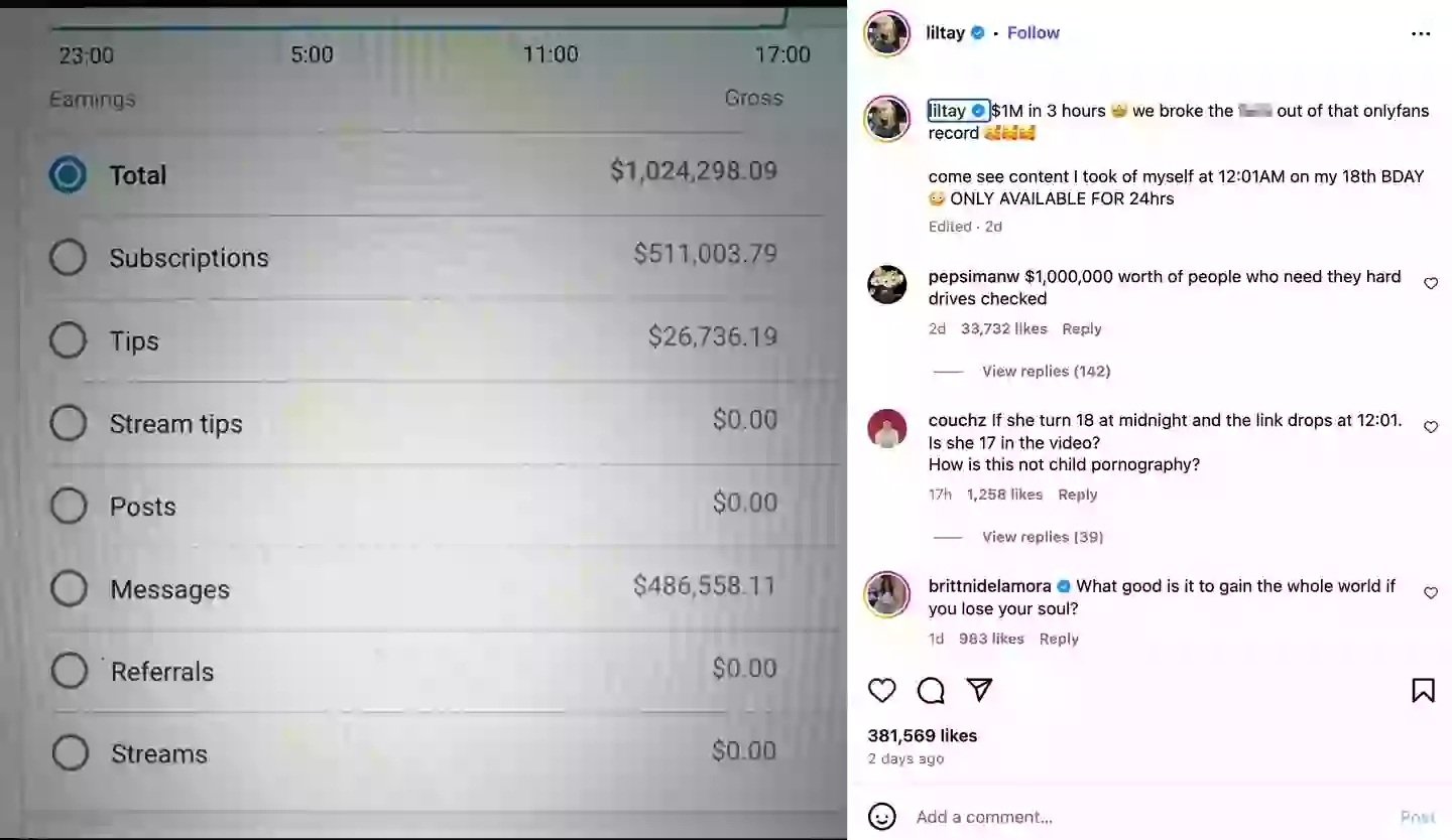 Lil Tay claims she's broken the OnlyFans earning record (Instagram / Lil Tay)