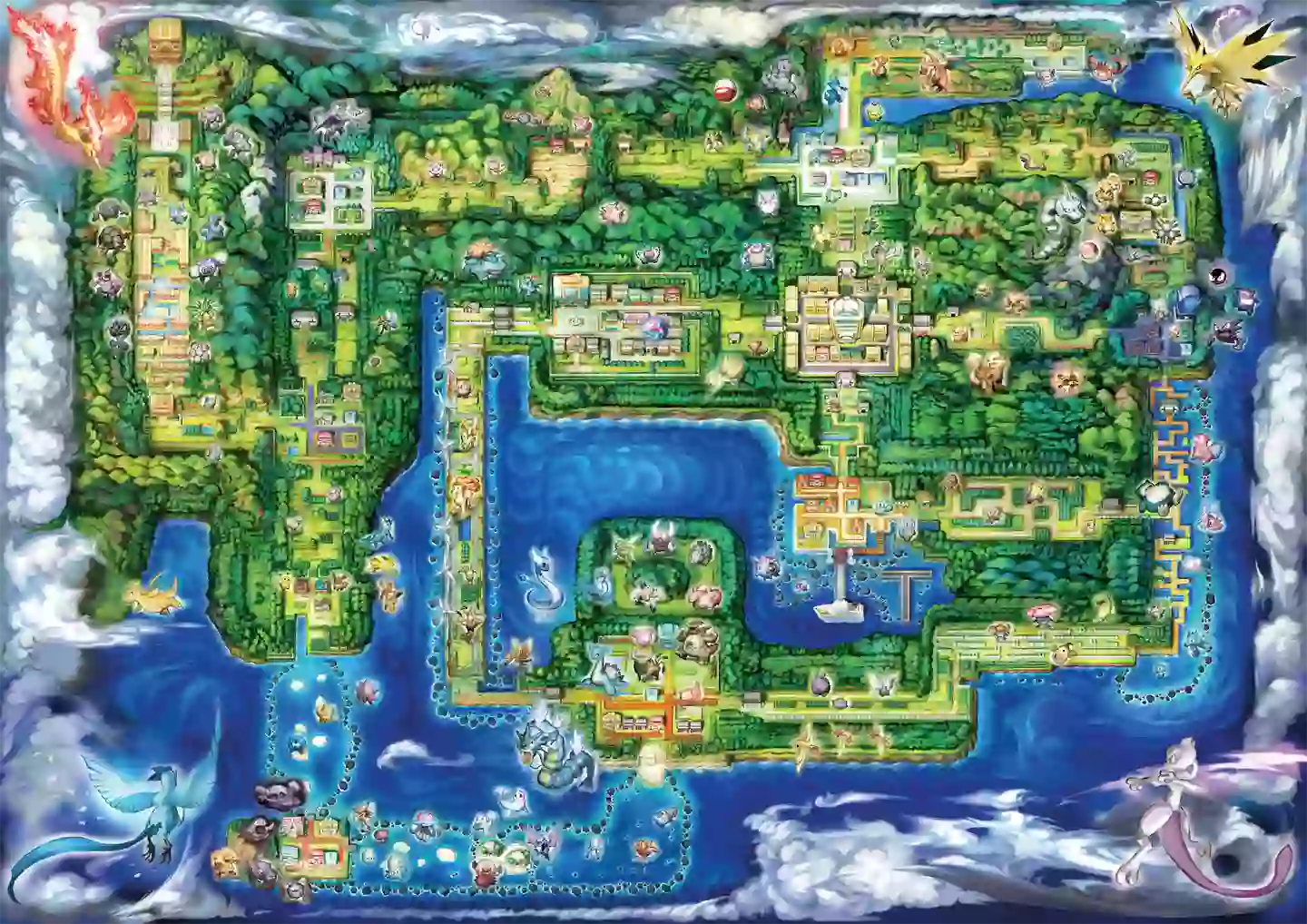 Here’s Let’s Go Pikachu and Eevee’s map of Kanto. Very green. /