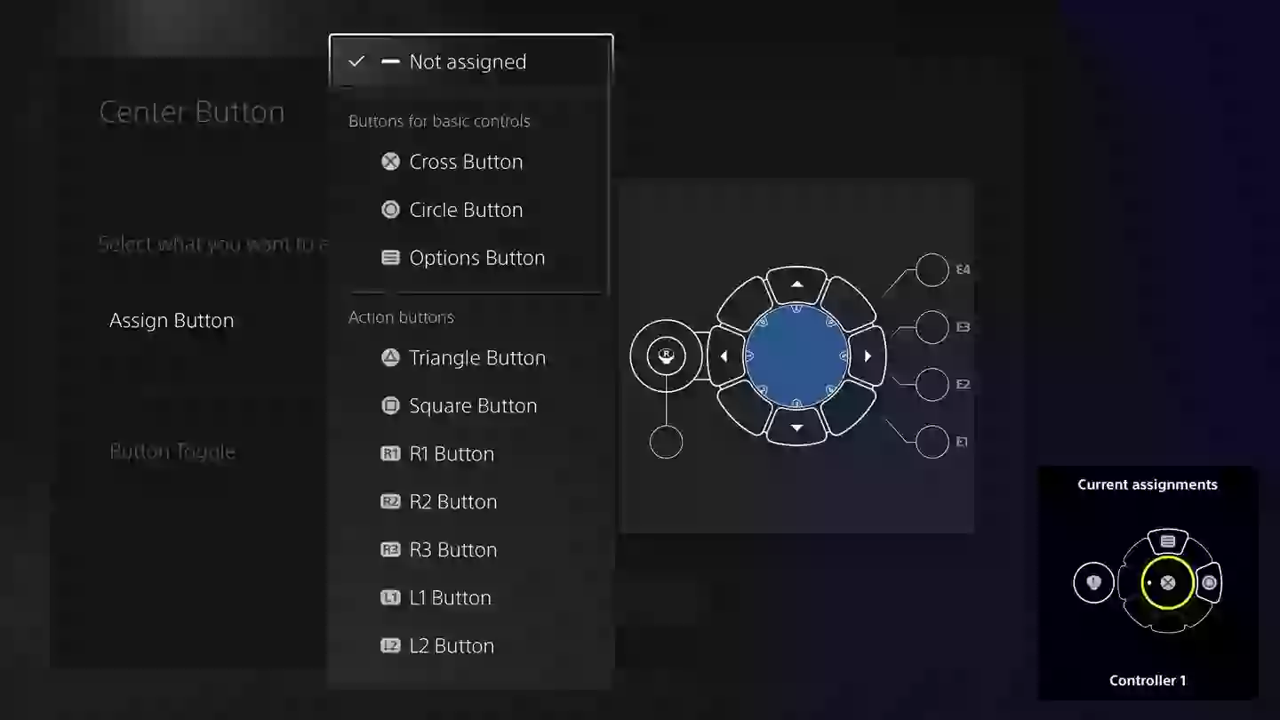 A screenshot showing the Access controller’s button mapping options. /