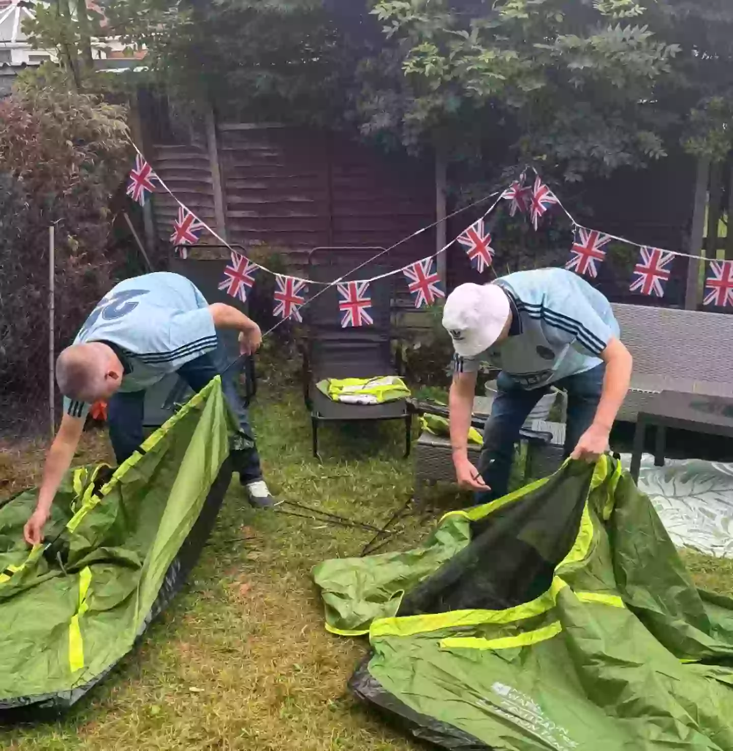 David Pallister, 44, and Mark Abernethy, 47, are bedding down in Liv's garden tonight (Supplied)